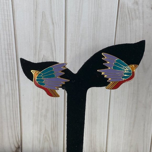 Vintage LAUREL BURCH Earrings Celeste Birds Clip on Earrings - Picture 2 of 6